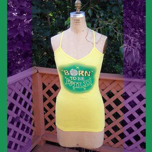 🇺🇸 NEW Mandee "Born to be Wild" yellow Cotton tank top S/M